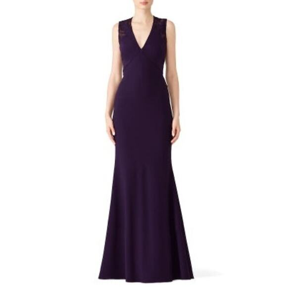 JS COLLECTION Eggplant Purple Lace Back Mermaid Ottoman Style Gown Dress - Picture 1 of 16